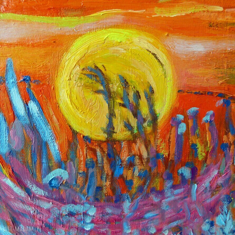 Kąpiel słoneczna - obraz olejny 40x50 cm (krokodyl, zachód słońca, pistacjowe boki)