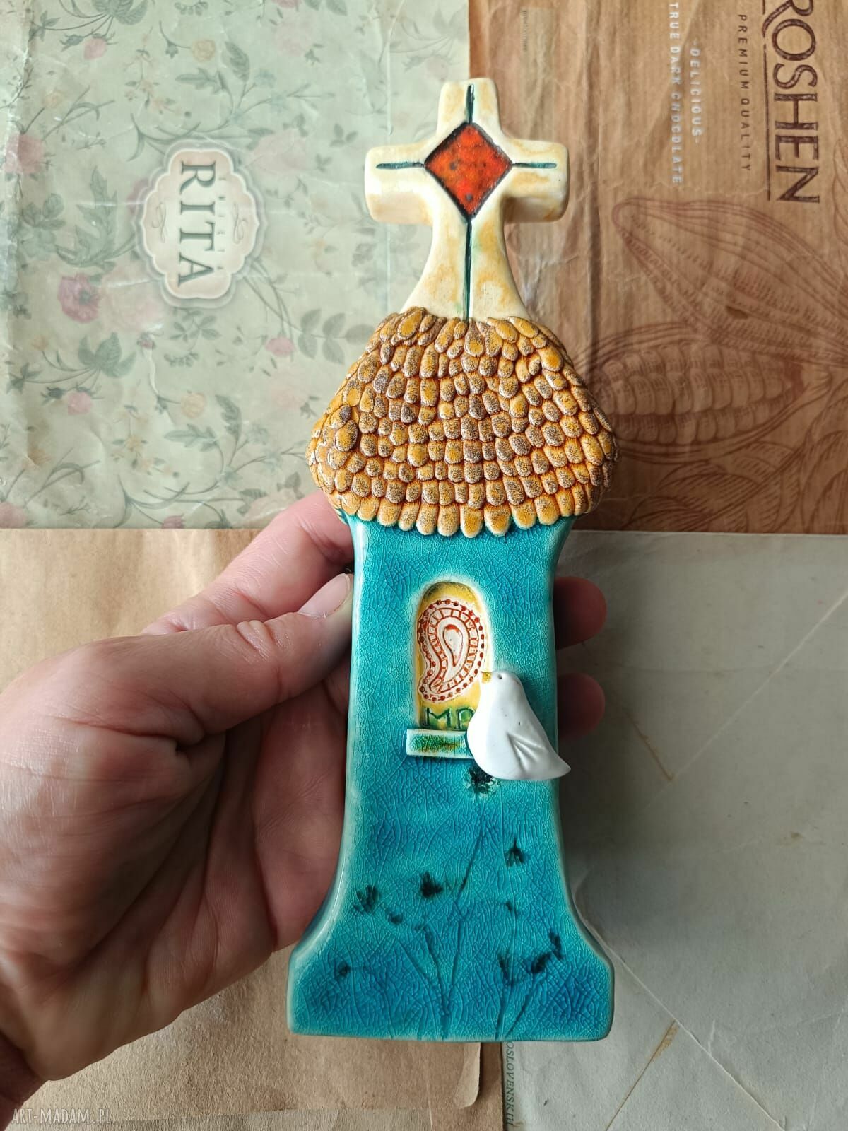 Kapliczka błękitna NMP - ceramiczna dekoracja handmade