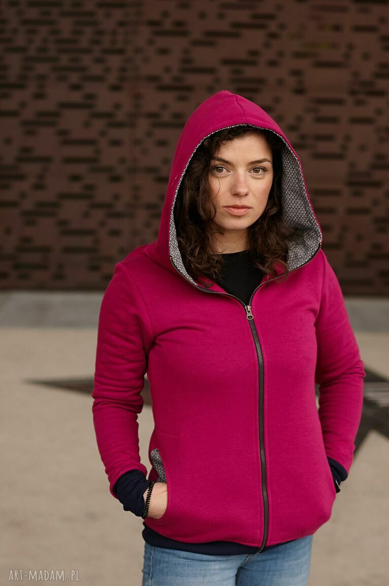 Rozpinana bluza z kapturem w kolorze fuksji Gawka (handmade)