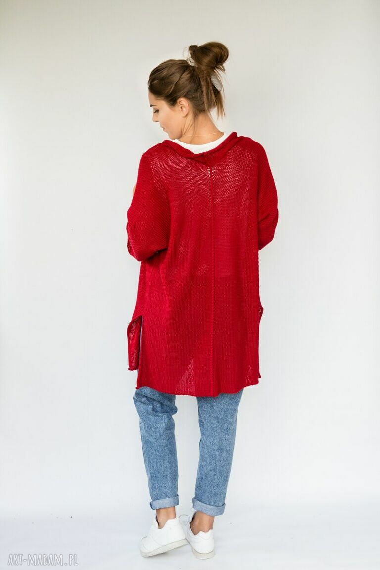 Czerwony kardigan oversize Hermina - narzutka handmade