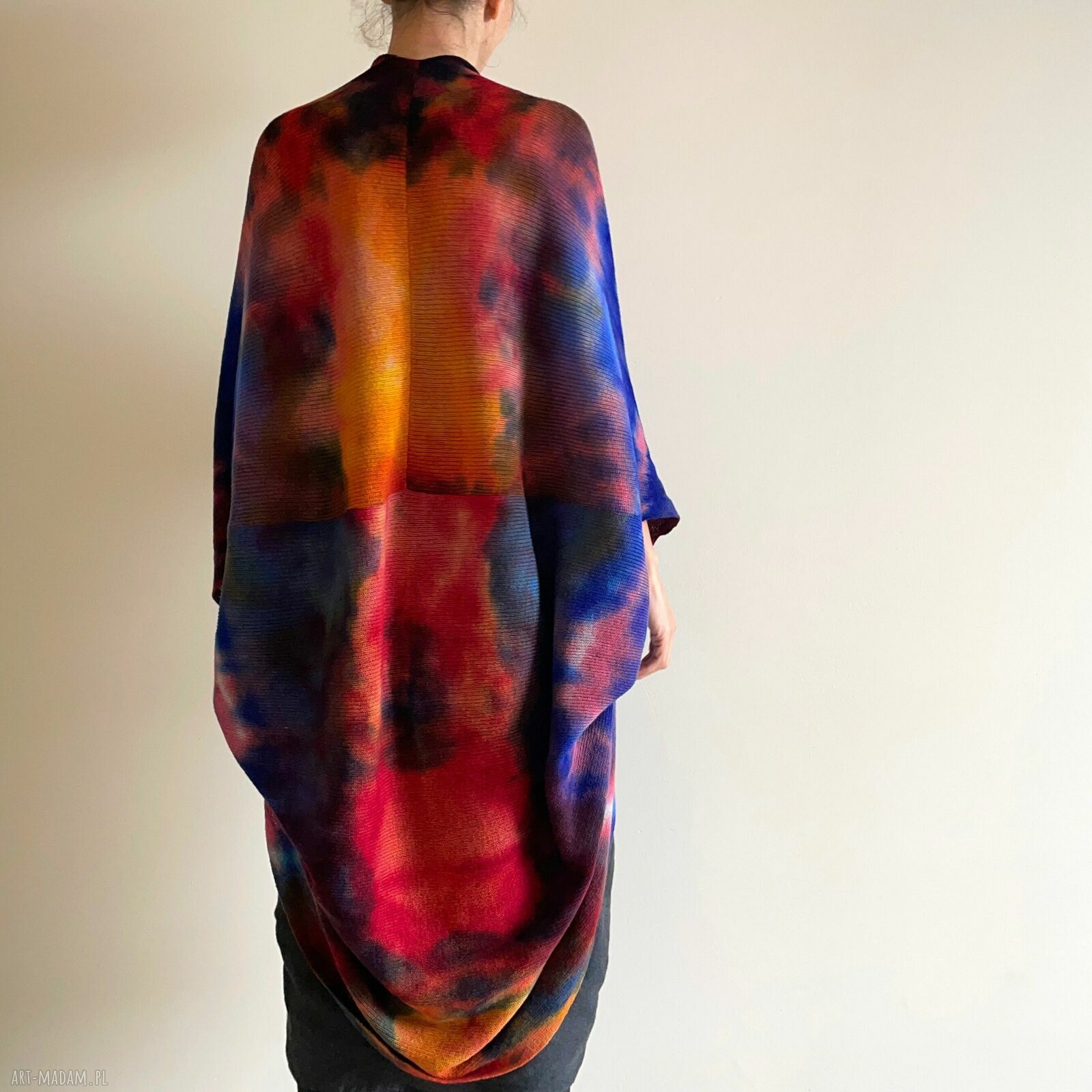 Kardigan kokon z wełny merino - ręcznie barwiony one size (unikat)