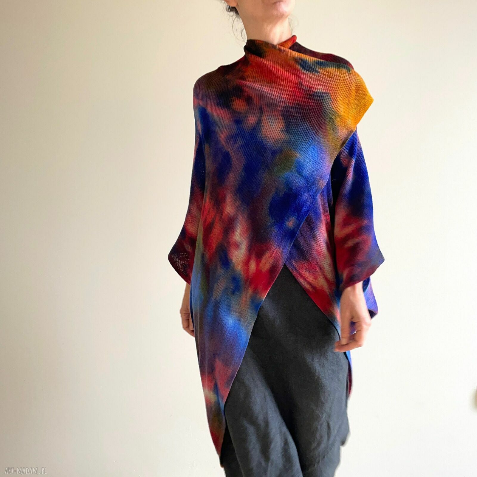 Kardigan kokon z wełny merino - ręcznie barwiony one size (unikat)