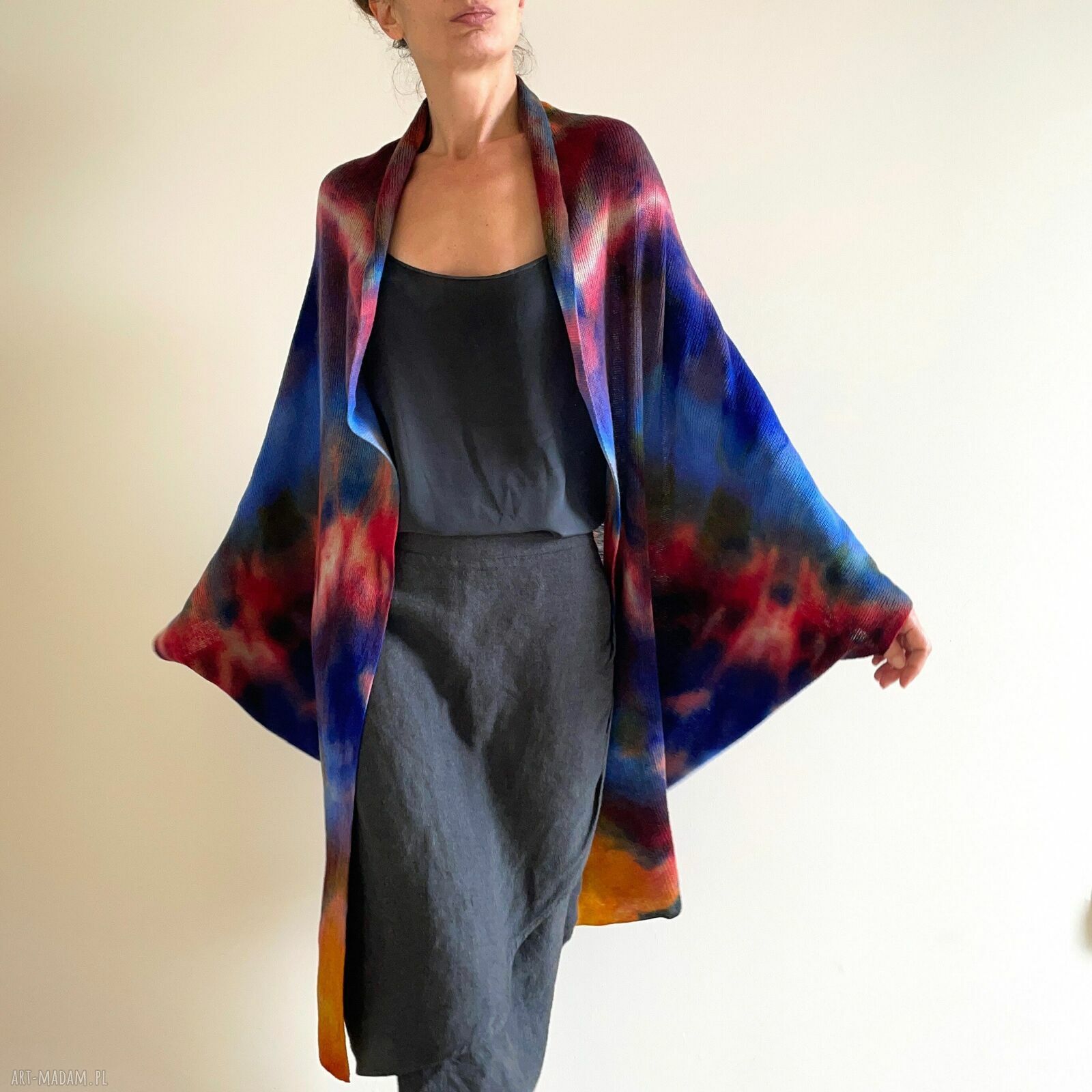 Kardigan kokon z wełny merino - ręcznie barwiony one size (unikat)