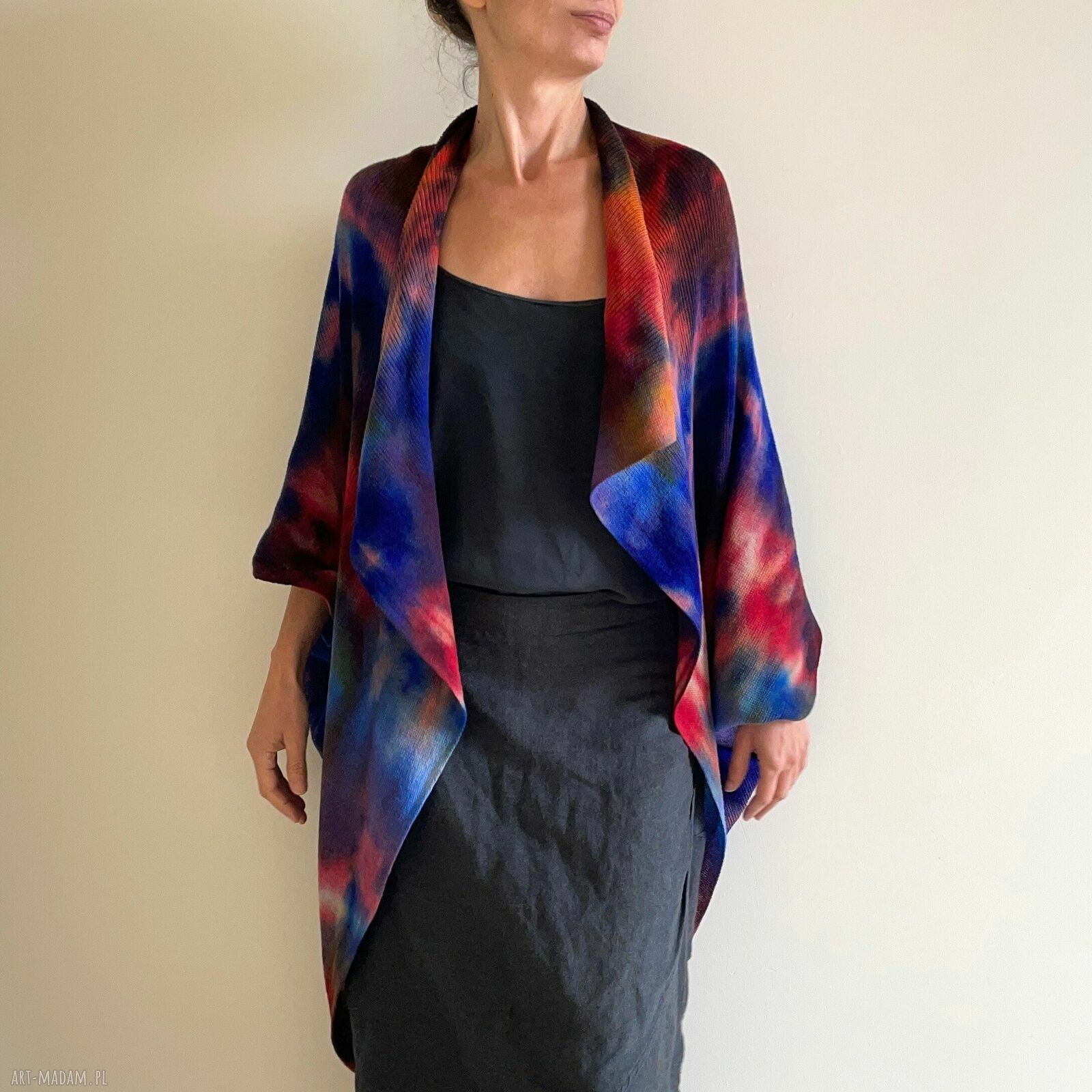 Kardigan kokon z wełny merino - ręcznie barwiony one size (unikat)