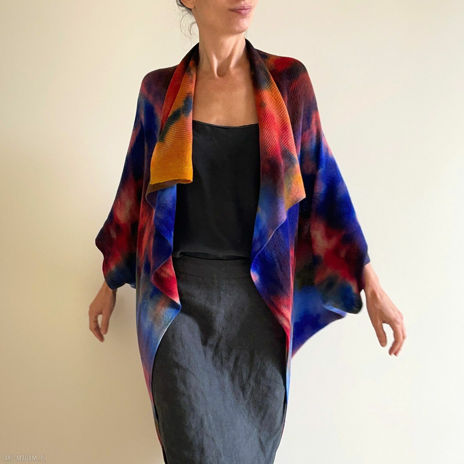 Kardigan kokon z wełny merino - ręcznie barwiony one size (unikat)