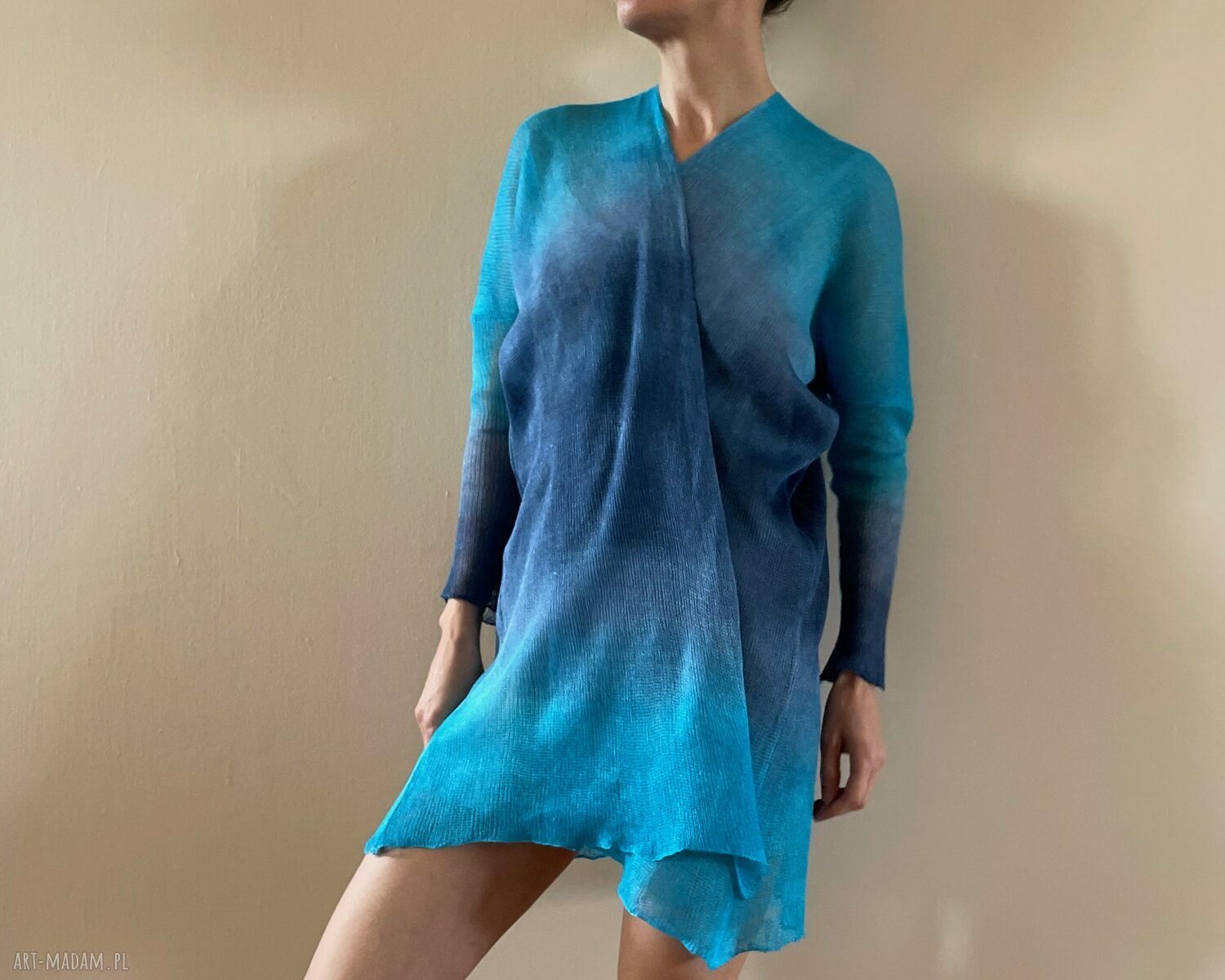 Kardigan lniany „Niebo i Woda” na zamówienie - one size S/M/L