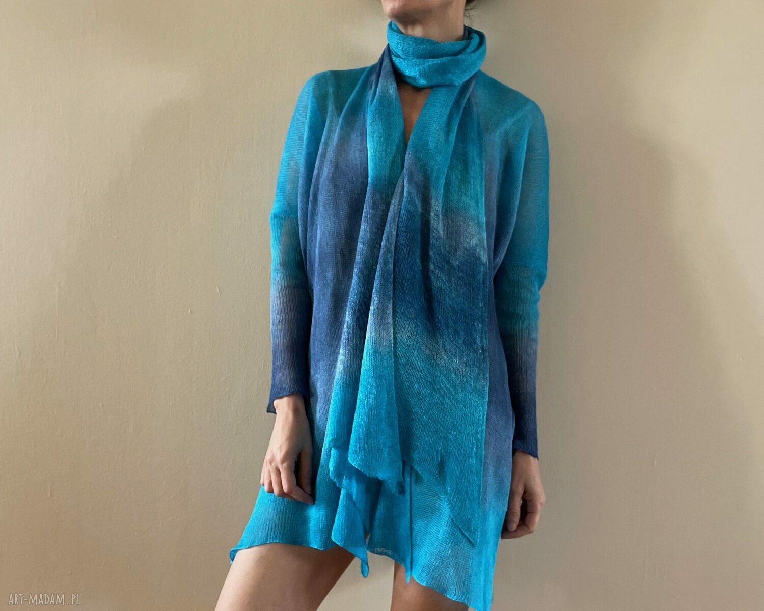 Kardigan lniany „Niebo i Woda” na zamówienie - one size S/M/L