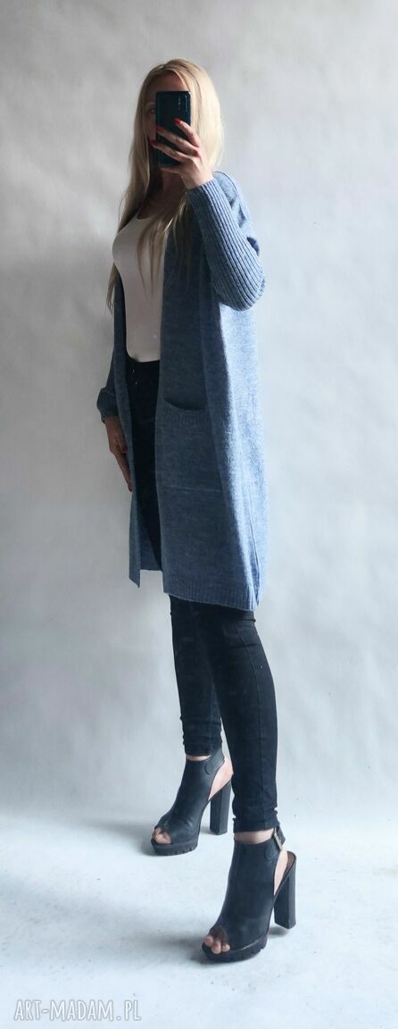Kardigan oversize z kieszeniami - Bellafeltro, niebieski sweter handmade