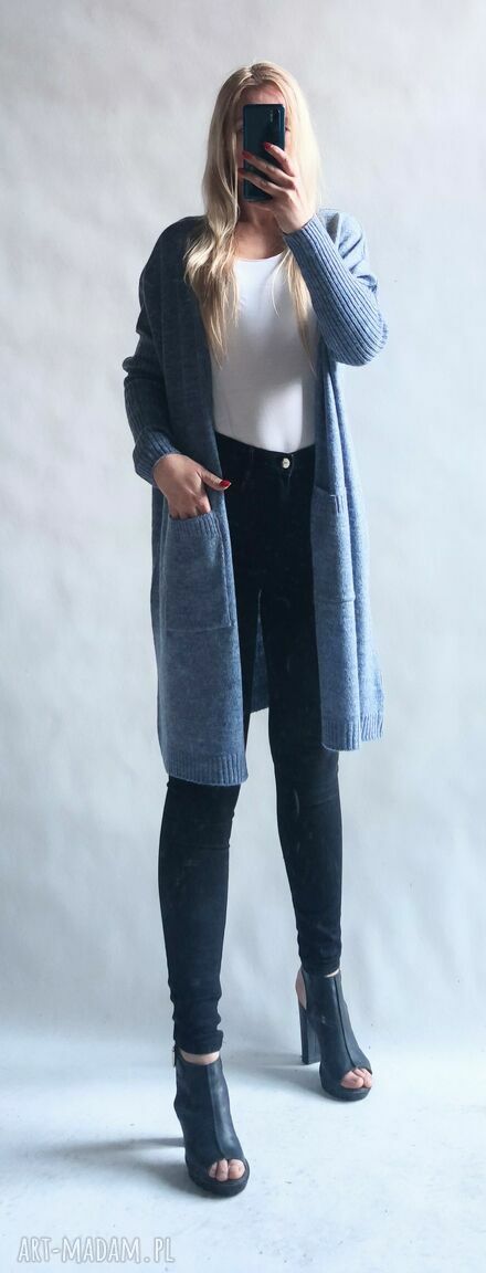 Kardigan oversize z kieszeniami - Bellafeltro, niebieski sweter handmade