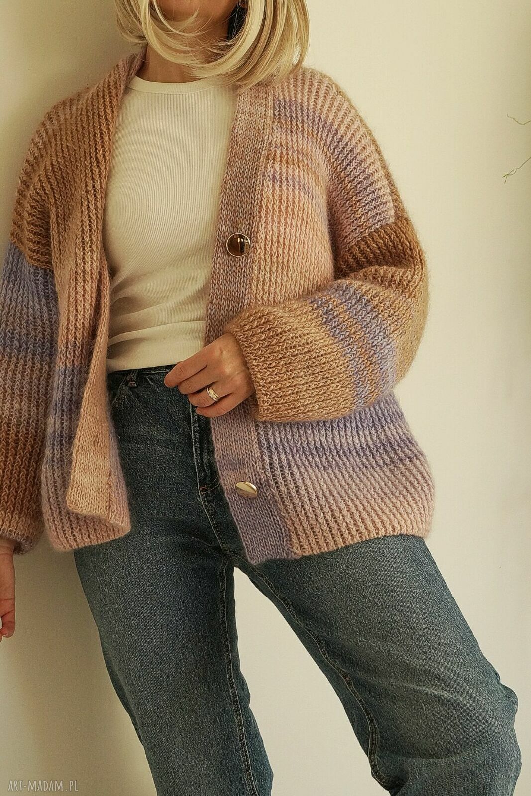 Kardigan Poema "wrzosowe pole" - premium handmade z wełny merynosowej, moheru i jedwabiu