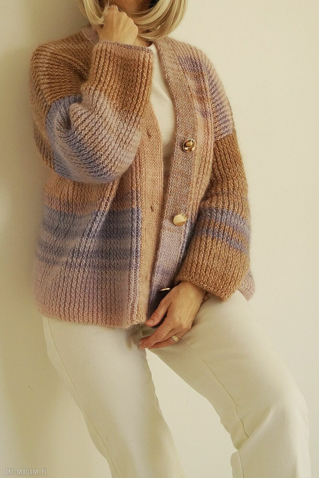 Kardigan Poema "wrzosowe pole" - premium handmade z wełny merynosowej, moheru i jedwabiu