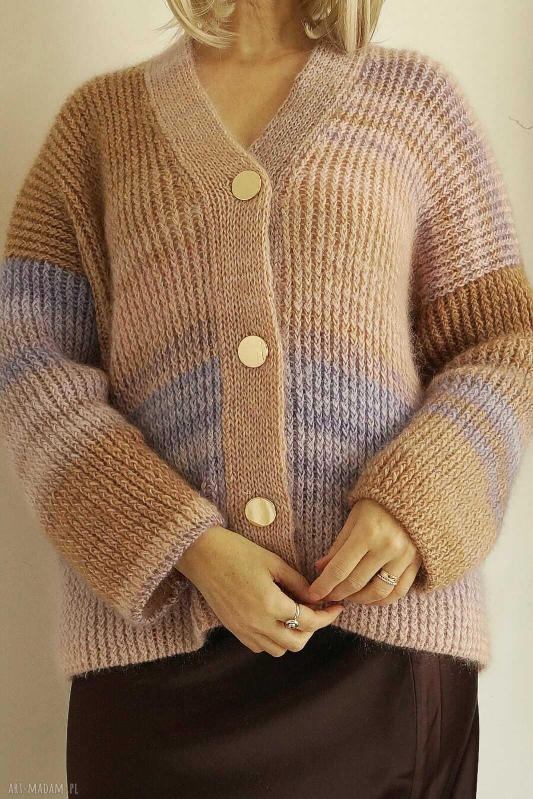 Kardigan Poema "wrzosowe pole" - premium handmade z wełny merynosowej, moheru i jedwabiu