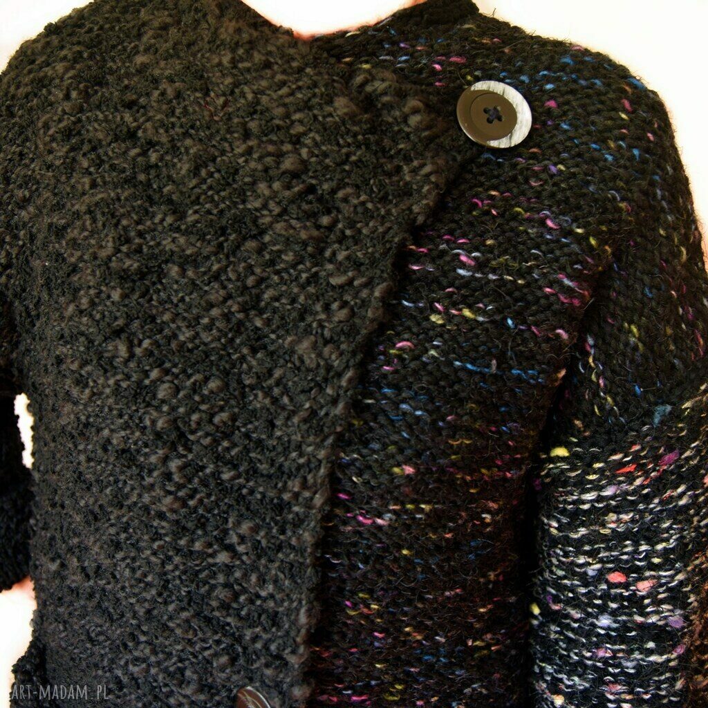 Sweter kardigan asymetryczny elegancki - ręcznie robiony na drutach