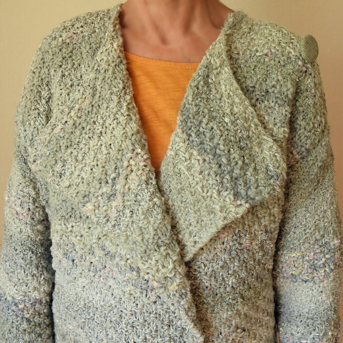 Sweter kardigan - ręcznie robiony na drutach