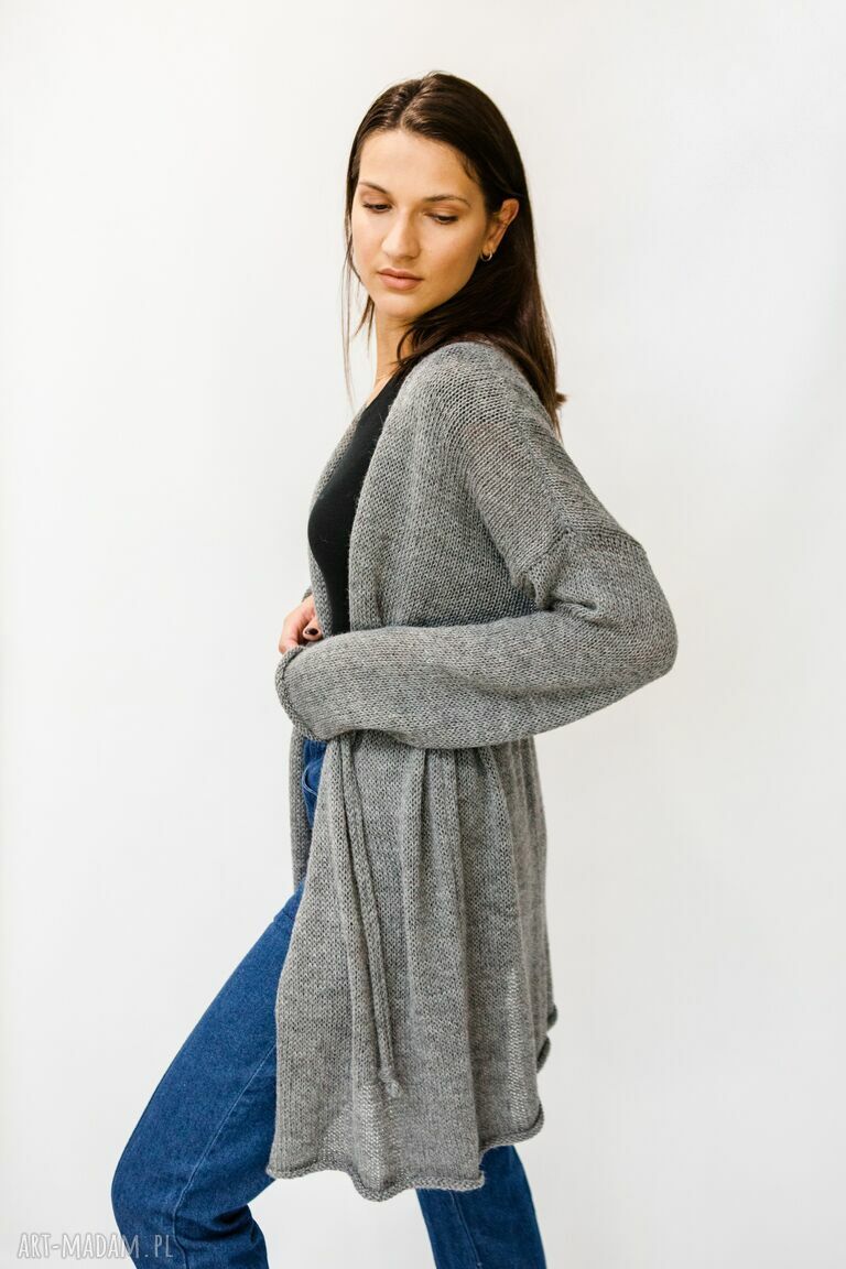 Kardigan z alpaki 100% - szary oversize HERMINA (36-42)