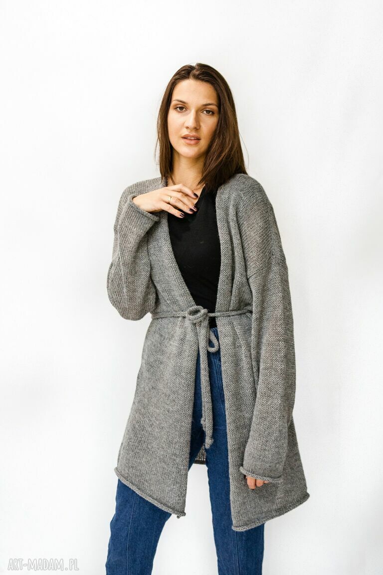 Kardigan z alpaki 100% - szary oversize HERMINA (36-42)