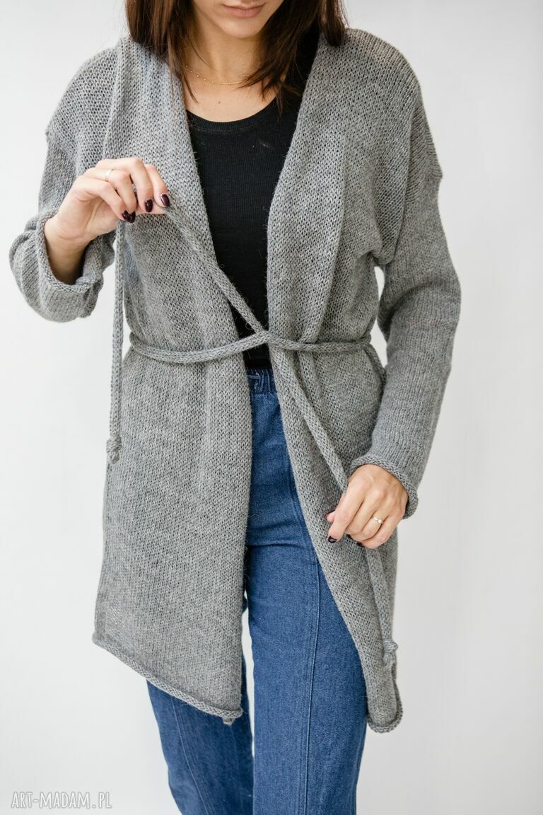 Kardigan z alpaki 100% - szary oversize HERMINA (36-42)