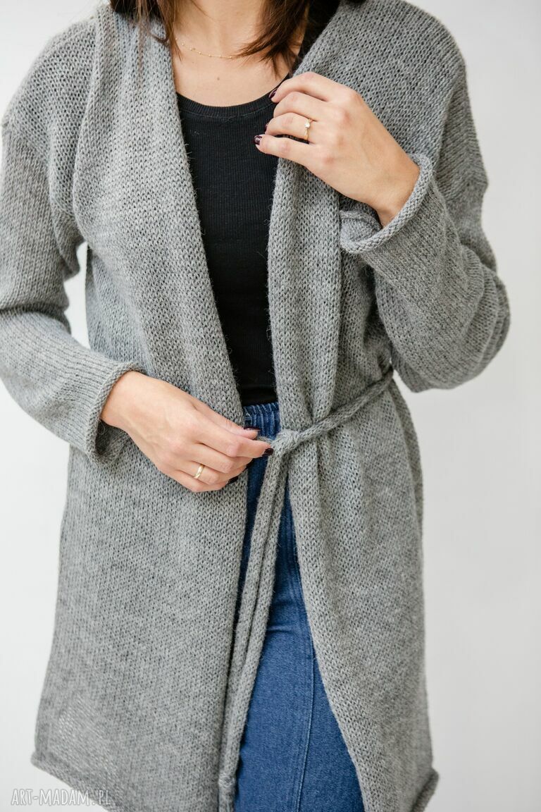 Kardigan z alpaki 100% - szary oversize HERMINA (36-42)