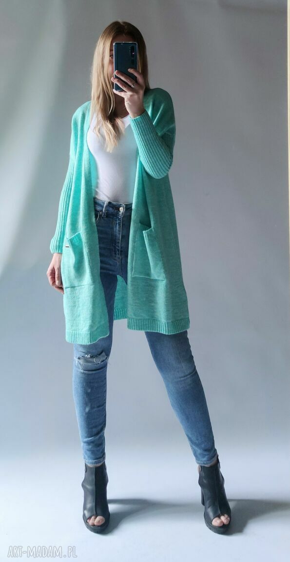 Kardigan z kieszeniami - ręcznie robiony oversize