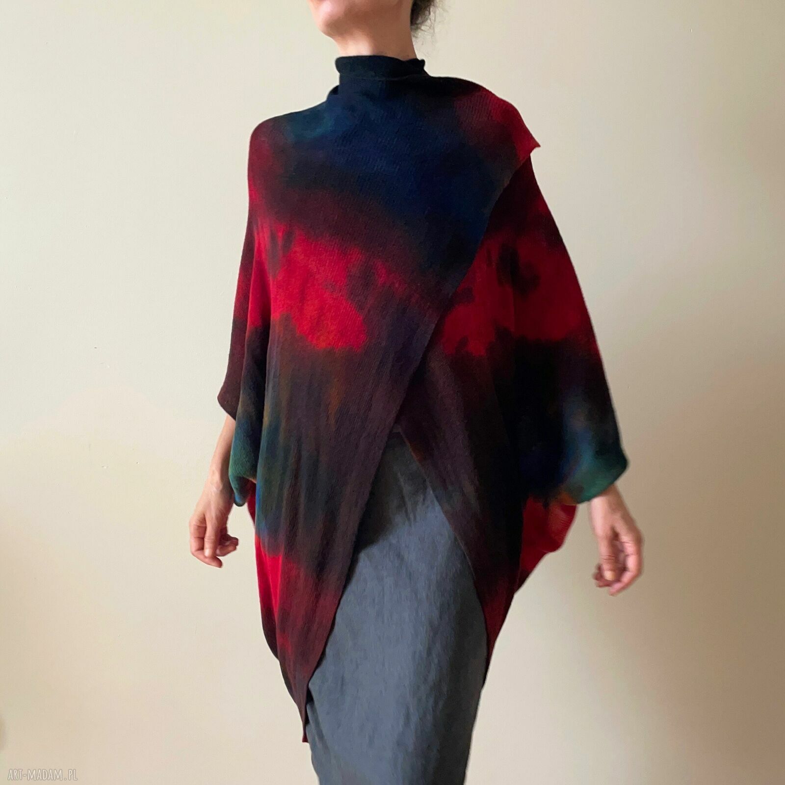 Kardigan z wełny merino multikolor3 - one size w formie kokonu