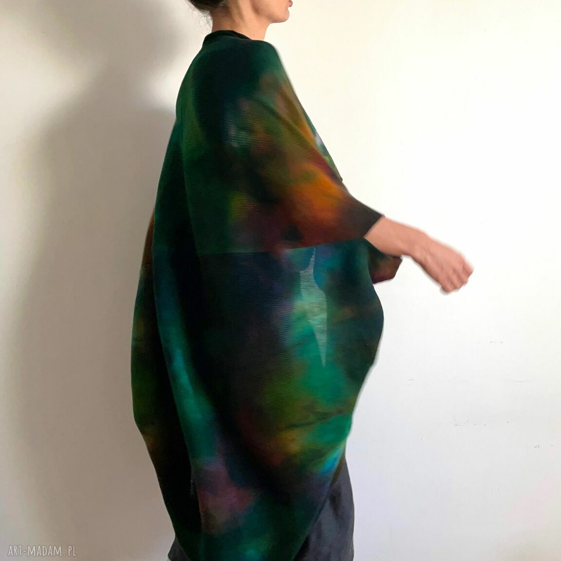 Kardigan z wełny merino „Kokon” - ręcznie barwiony, one size oversize