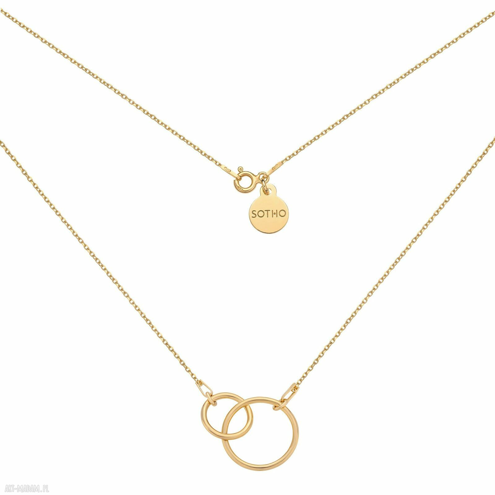 Złoty naszyjnik dwoma kołami koła kółeczka karma pozałacany