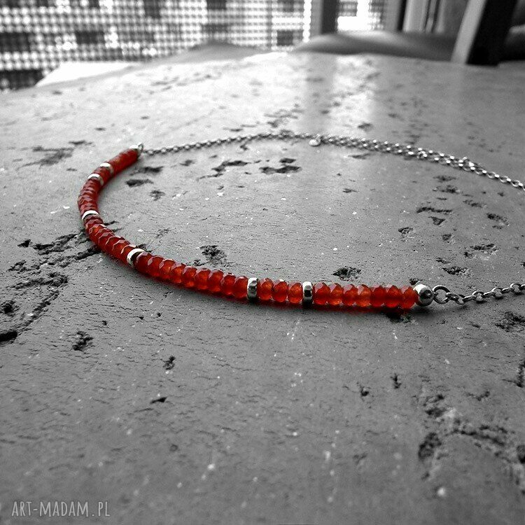 naszyjniki: Karneole i srebro delikatny naszyjnik. HandMade