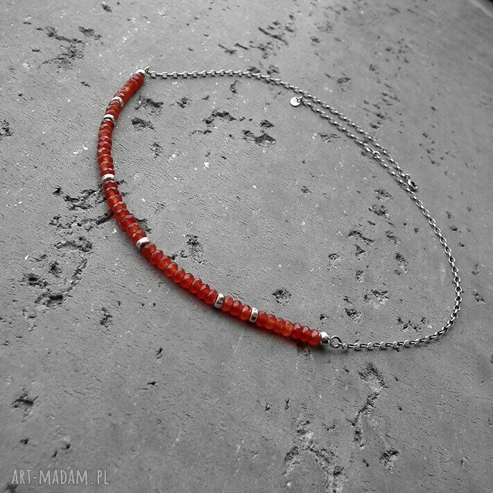naszyjniki: Karneole i srebro delikatny naszyjnik. HandMade