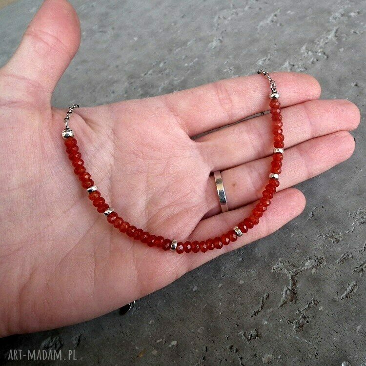 naszyjniki: Karneole i srebro delikatny naszyjnik. HandMade