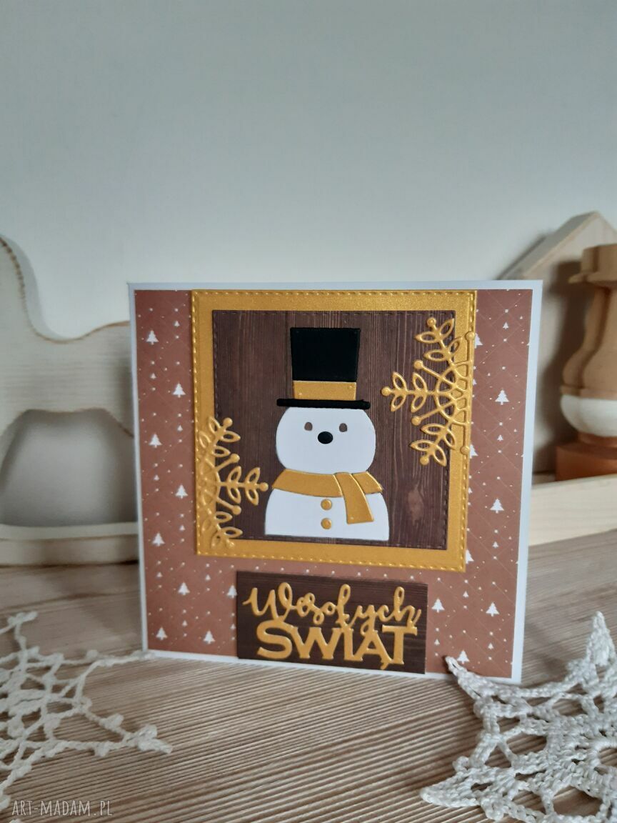 Kartka świąteczna z bałwankiem 2 - handmade scrapbooking 13x13 cm z kopertą