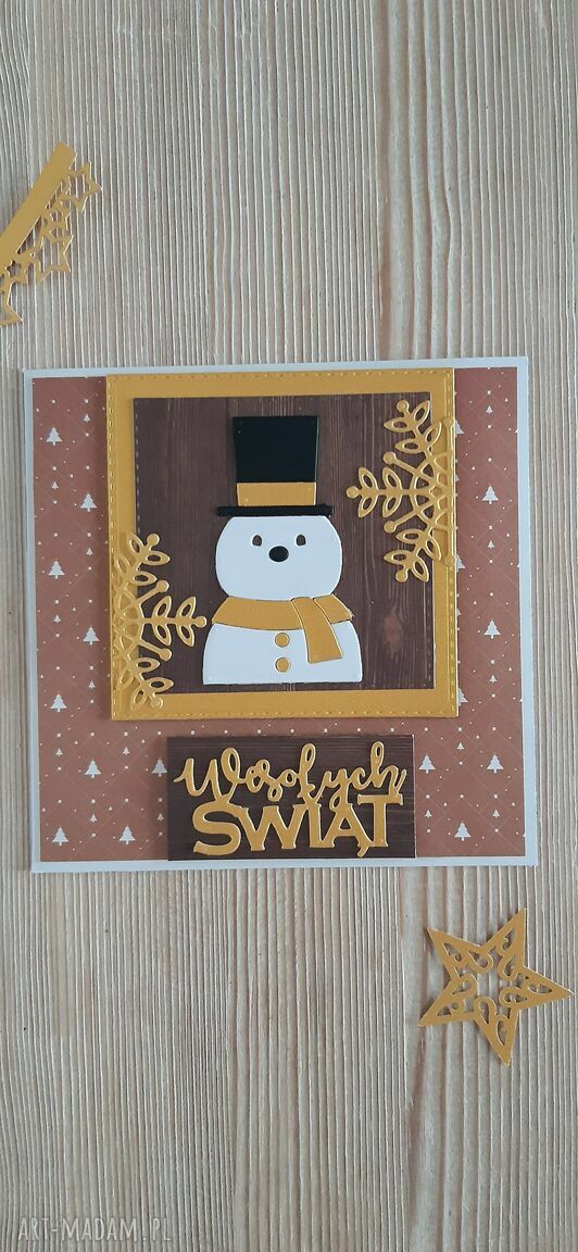 Kartka świąteczna z bałwankiem 2 - handmade scrapbooking 13x13 cm z kopertą