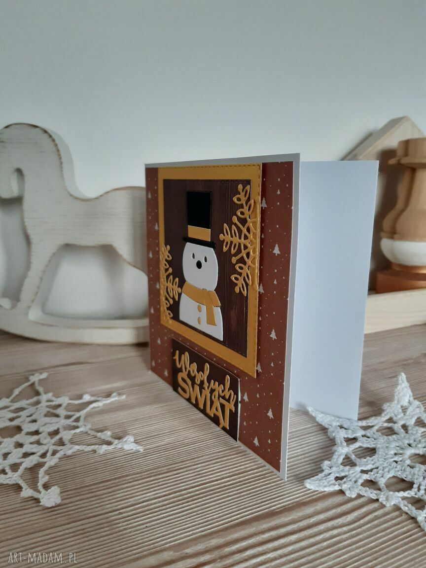 Kartka świąteczna z bałwankiem 2 - handmade scrapbooking 13x13 cm z kopertą