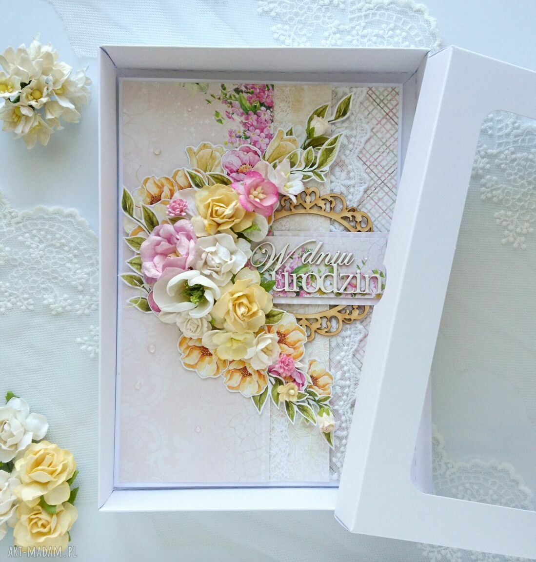 Kartka urodziny pudełku urodzinowa ręcznie wykonana formacie