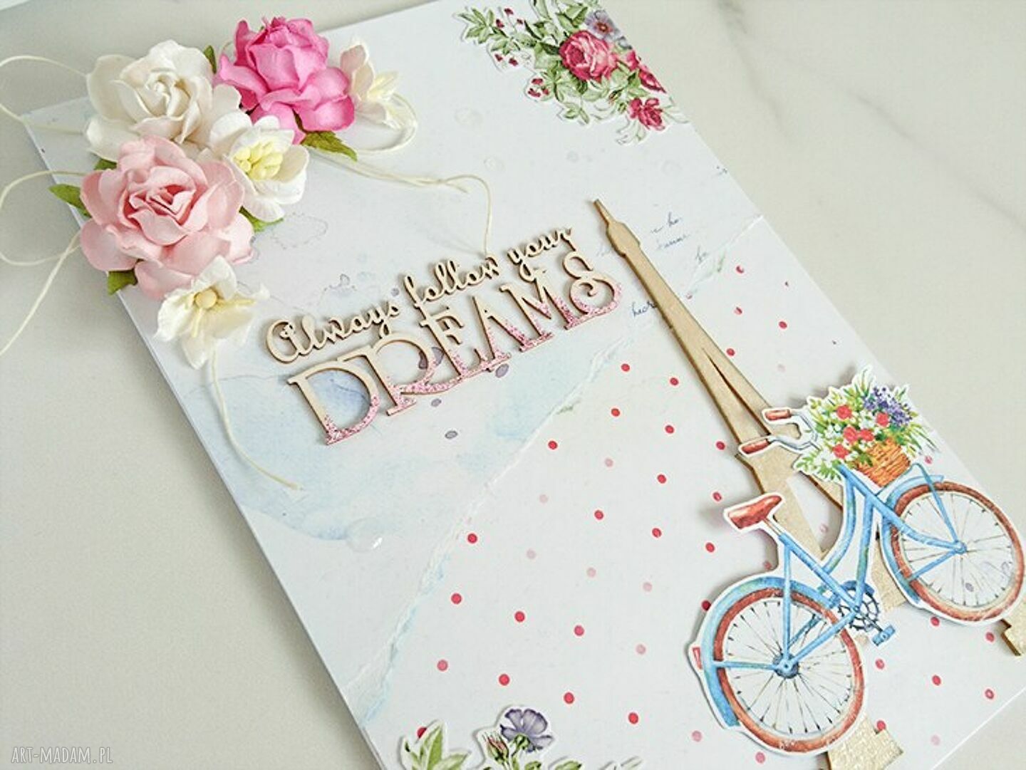scrapbooking kartki: Kartka A5 z rowerem i wieżą Eiffla Ręcznie robione