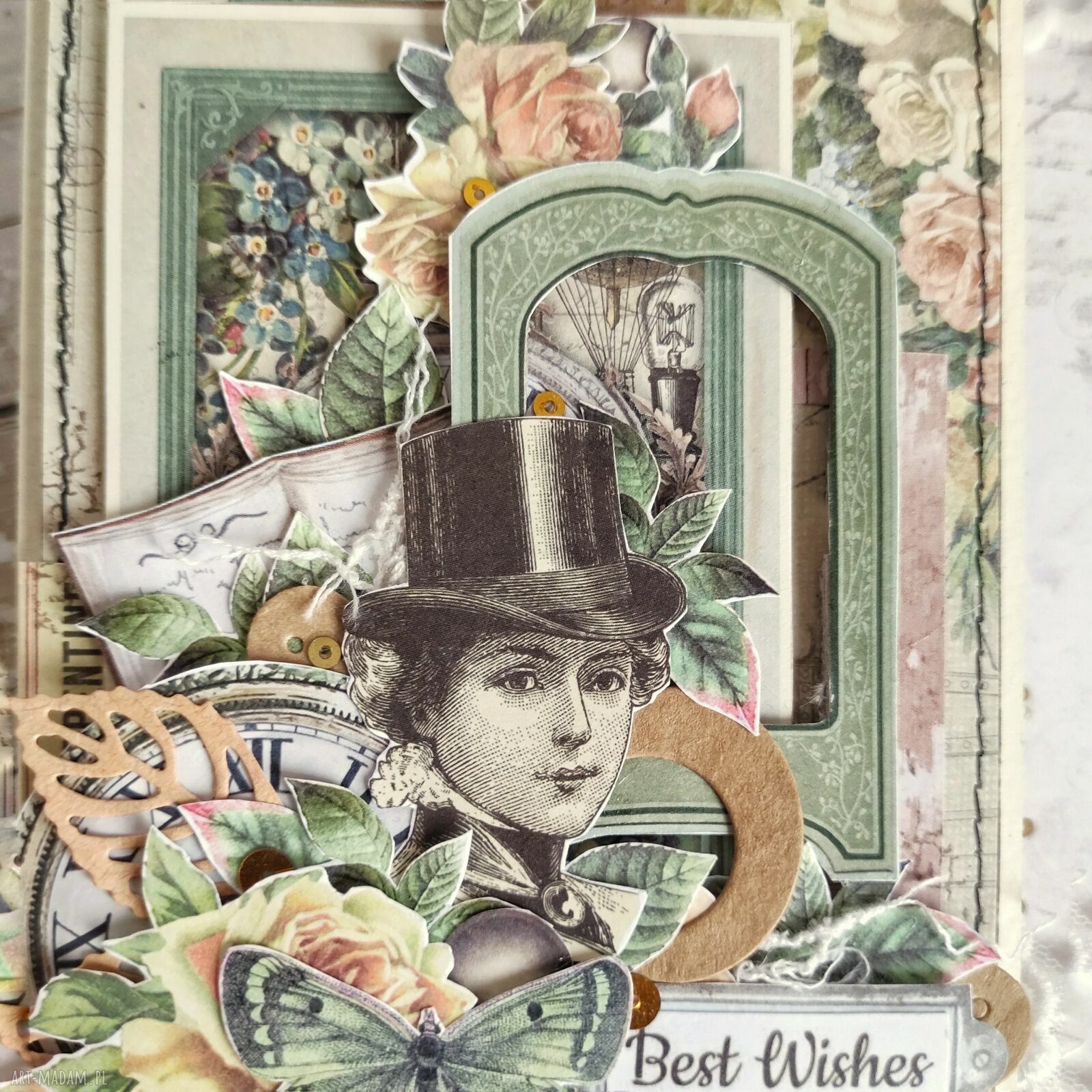 Kartka Best Wishes w stylu steampunk - elegancki prezent na urodziny