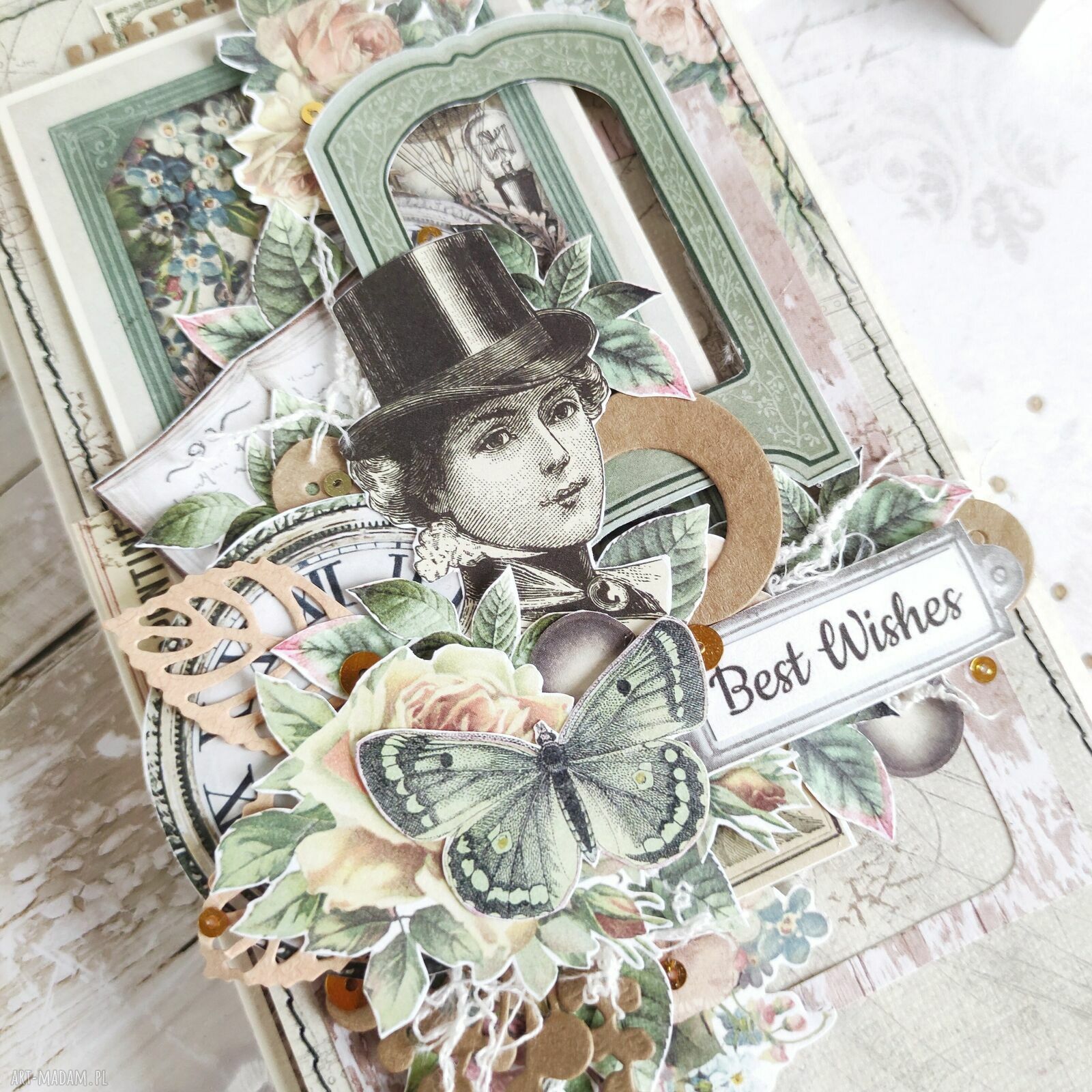 Kartka Best Wishes w stylu steampunk - elegancki prezent na urodziny