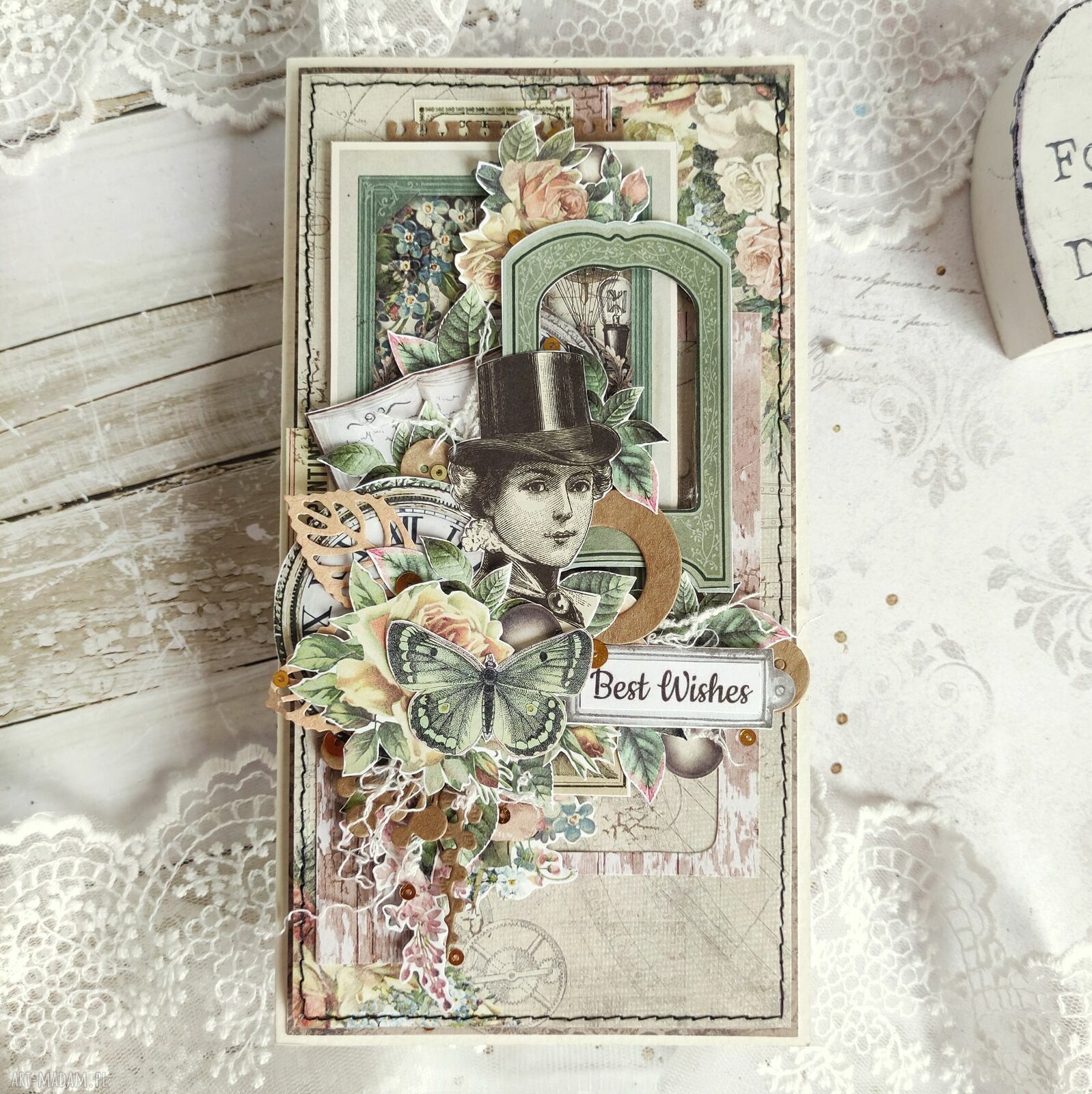 Kartka Best Wishes w stylu steampunk - elegancki prezent na urodziny