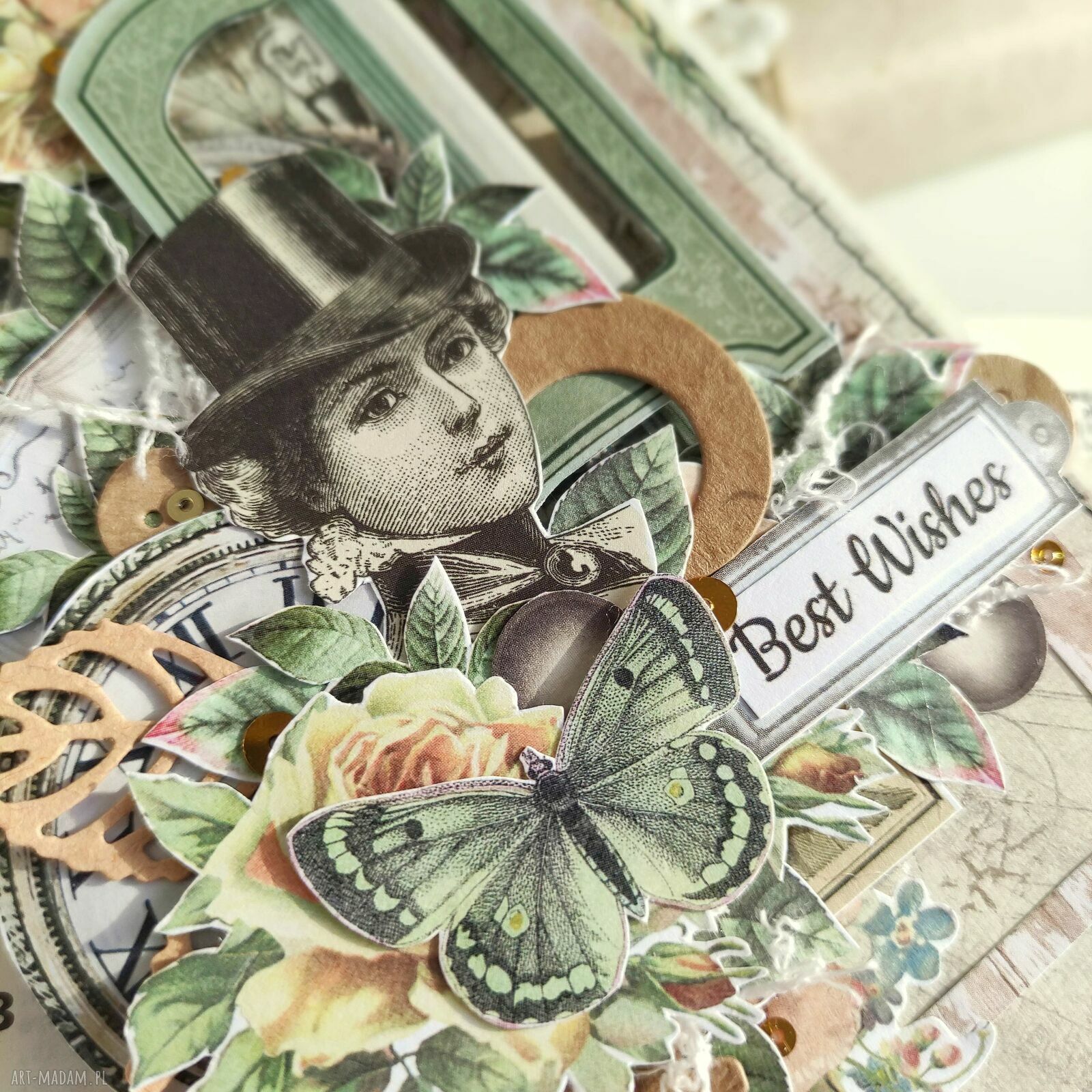 Kartka Best Wishes w stylu steampunk - elegancki prezent na urodziny