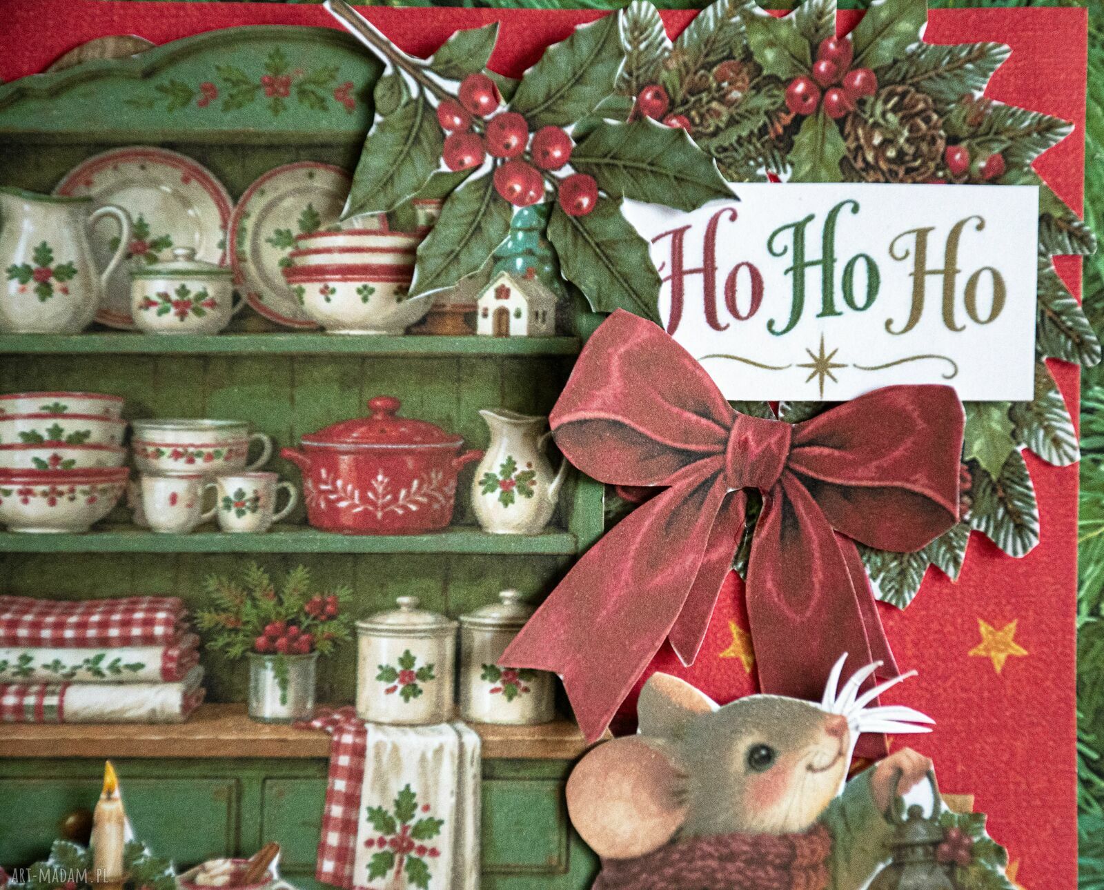 Kartka bożonarodzeniowa Ho Ho Ho z myszką