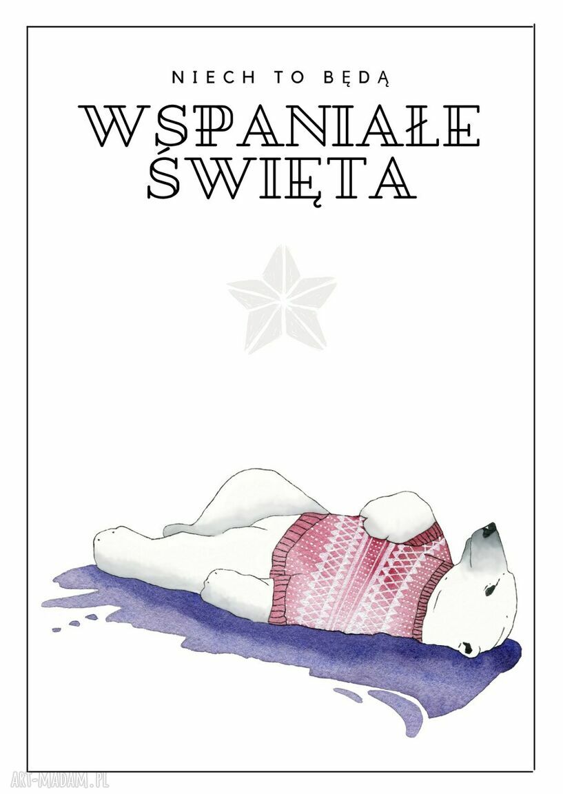 Kartka bożonarodzeniowa „Niedźwiedź z gwiazdą” - ręcznie malowana akwarelami