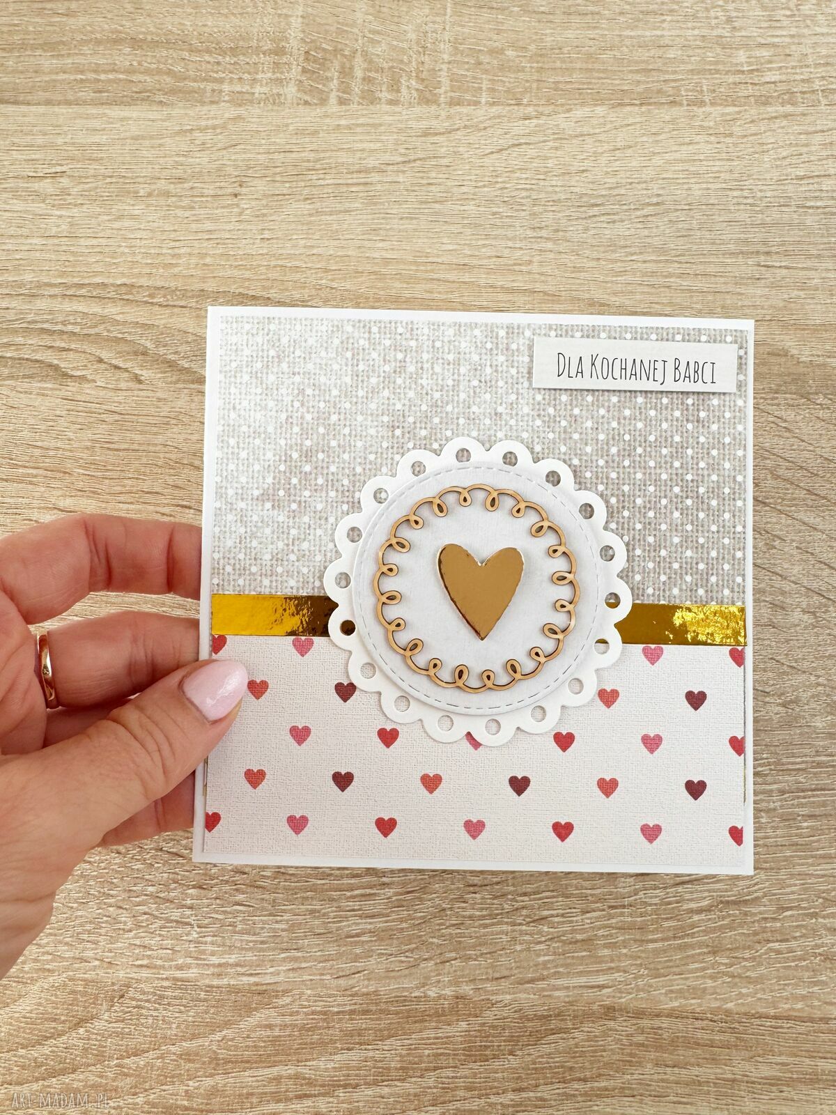 Kartka dla Babci - scrapbooking, personalizowane gratulacje i kieszonka na pieniądze