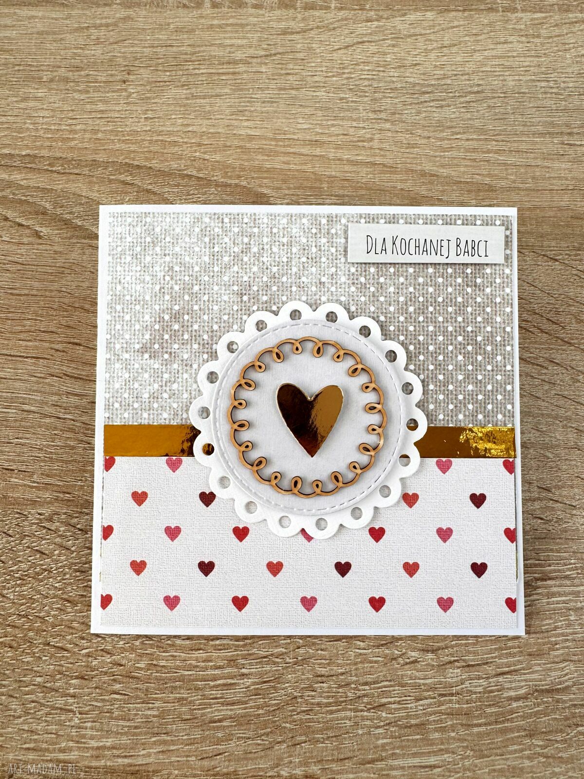 Kartka dla Babci scrapbooking, personalizowane gratulacje i kieszonka na pieniądze