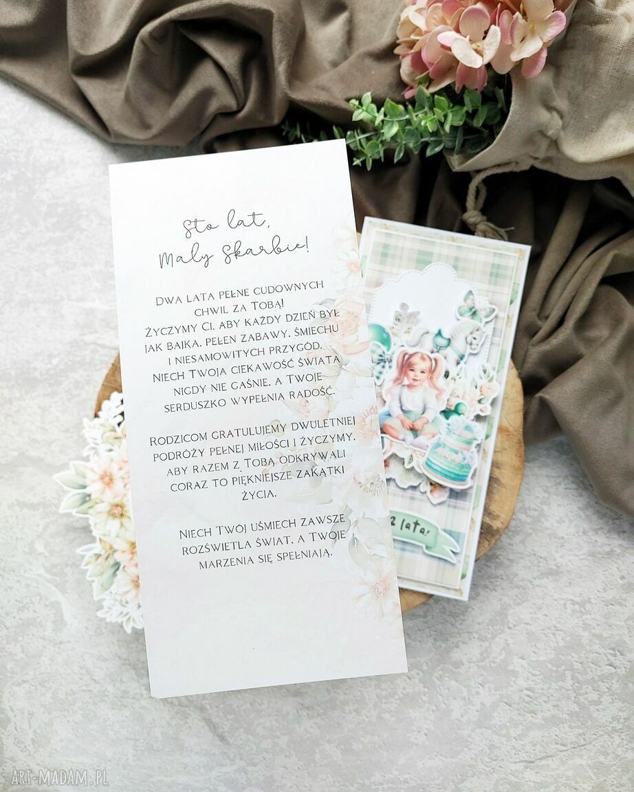 Kartka dla dziecka z okazji drugich urodzin - ręcznie robiony scrapbooking