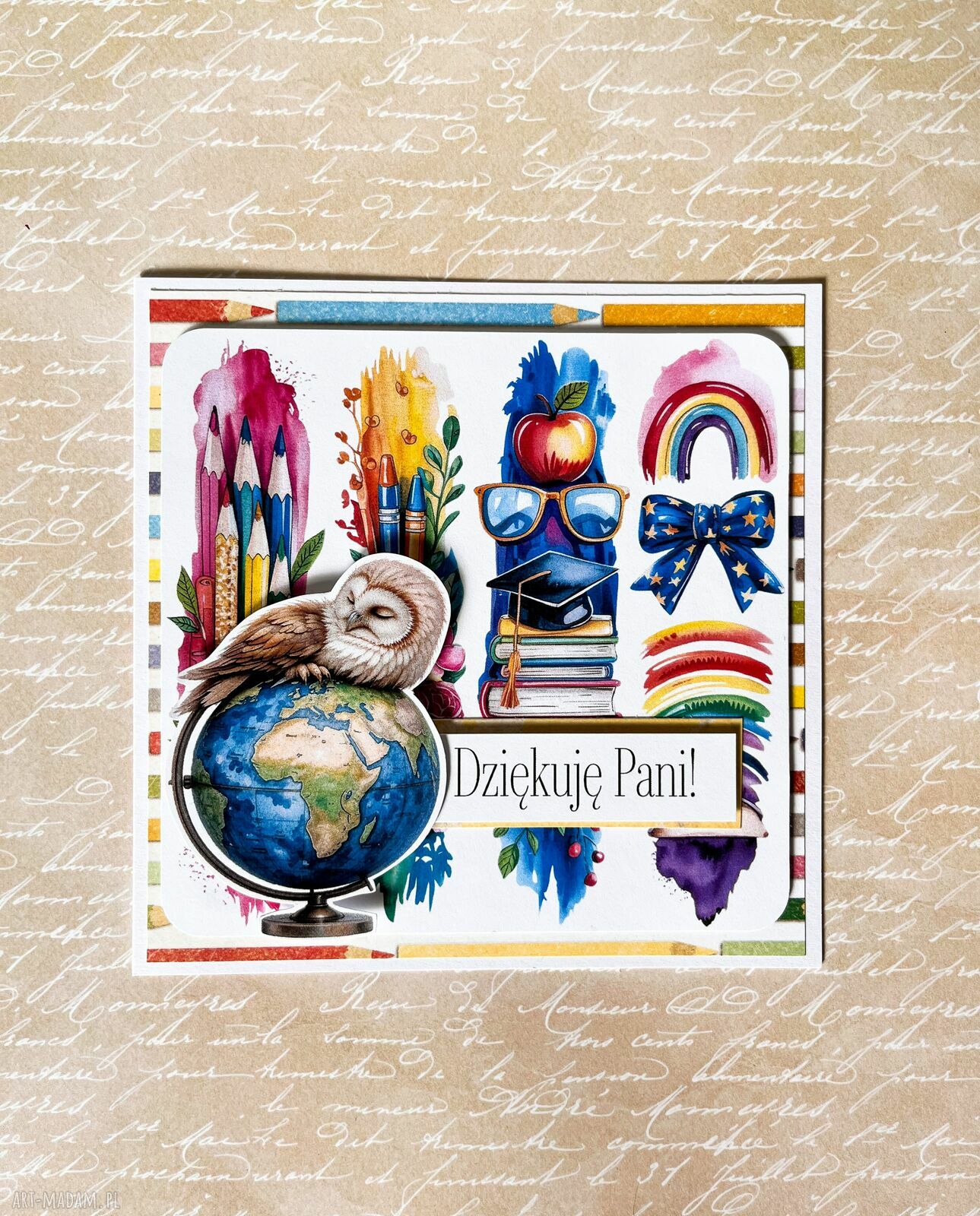 Kartka scrapbooking dla nauczycielki - Dziękuję Pani na zakończenie roku szkolnego