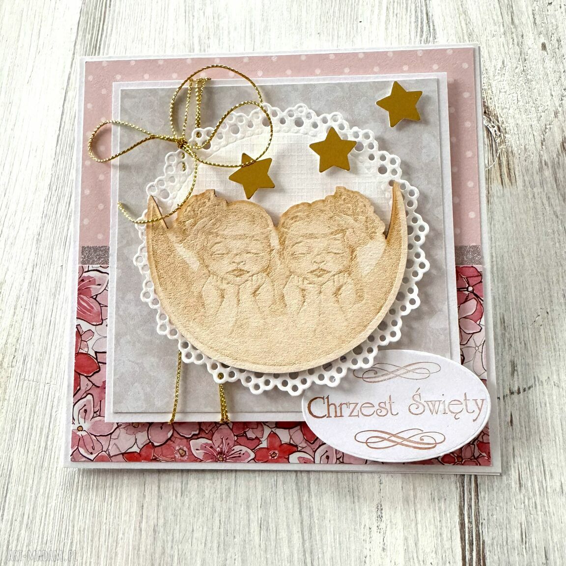 kartki: Kartka dla dziewczynek bliźniaczki bliźnięta dziewczynki chrzest Ręcznie