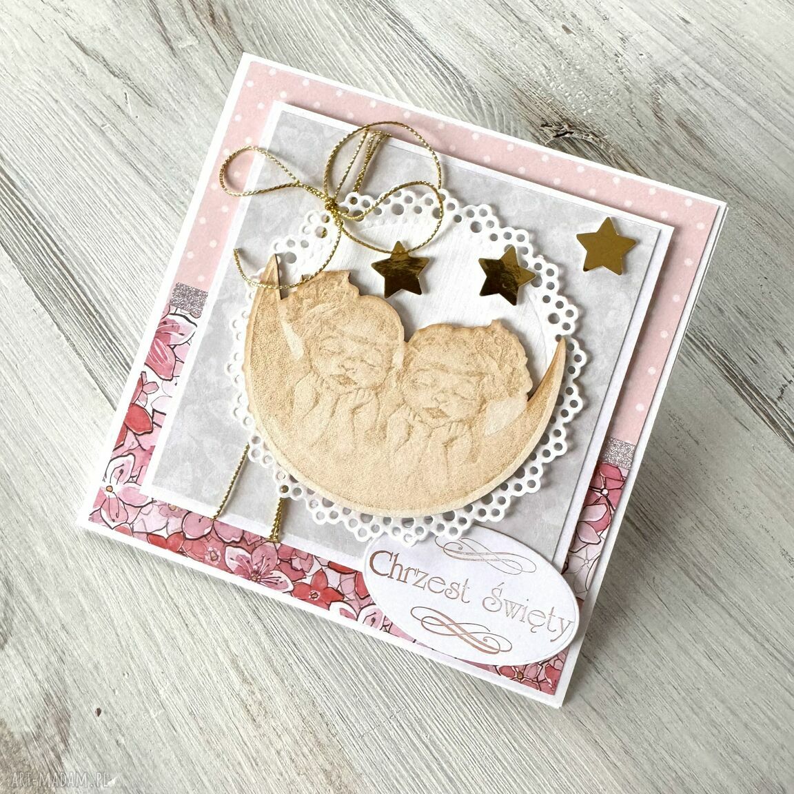 kartki: Kartka dla dziewczynek bliźniaczki bliźnięta dziewczynki chrzest Ręcznie