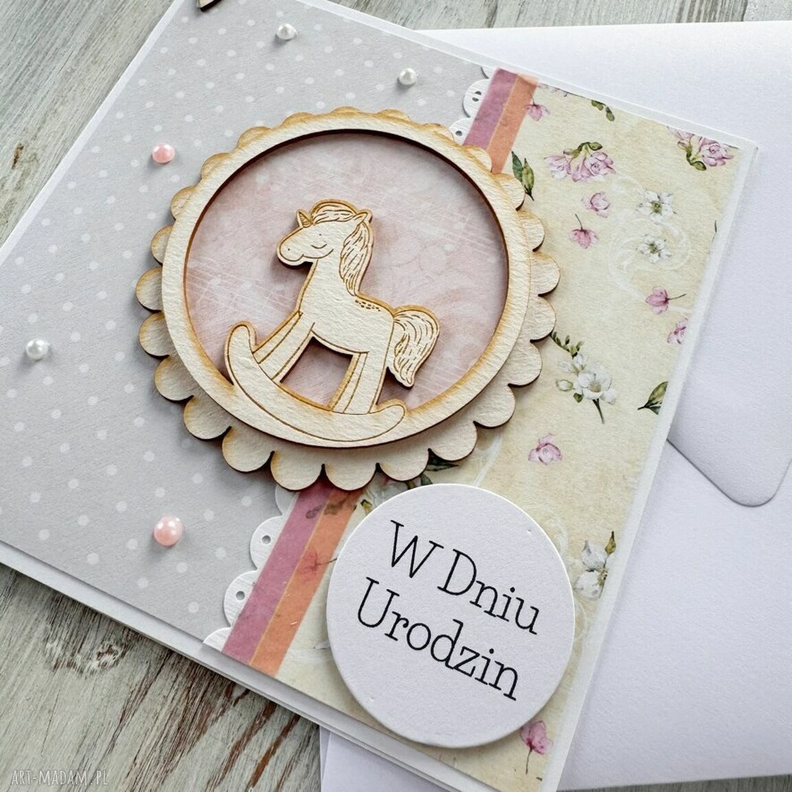 Kartka dla dziewczynki babyshower roczek chrzest prezent