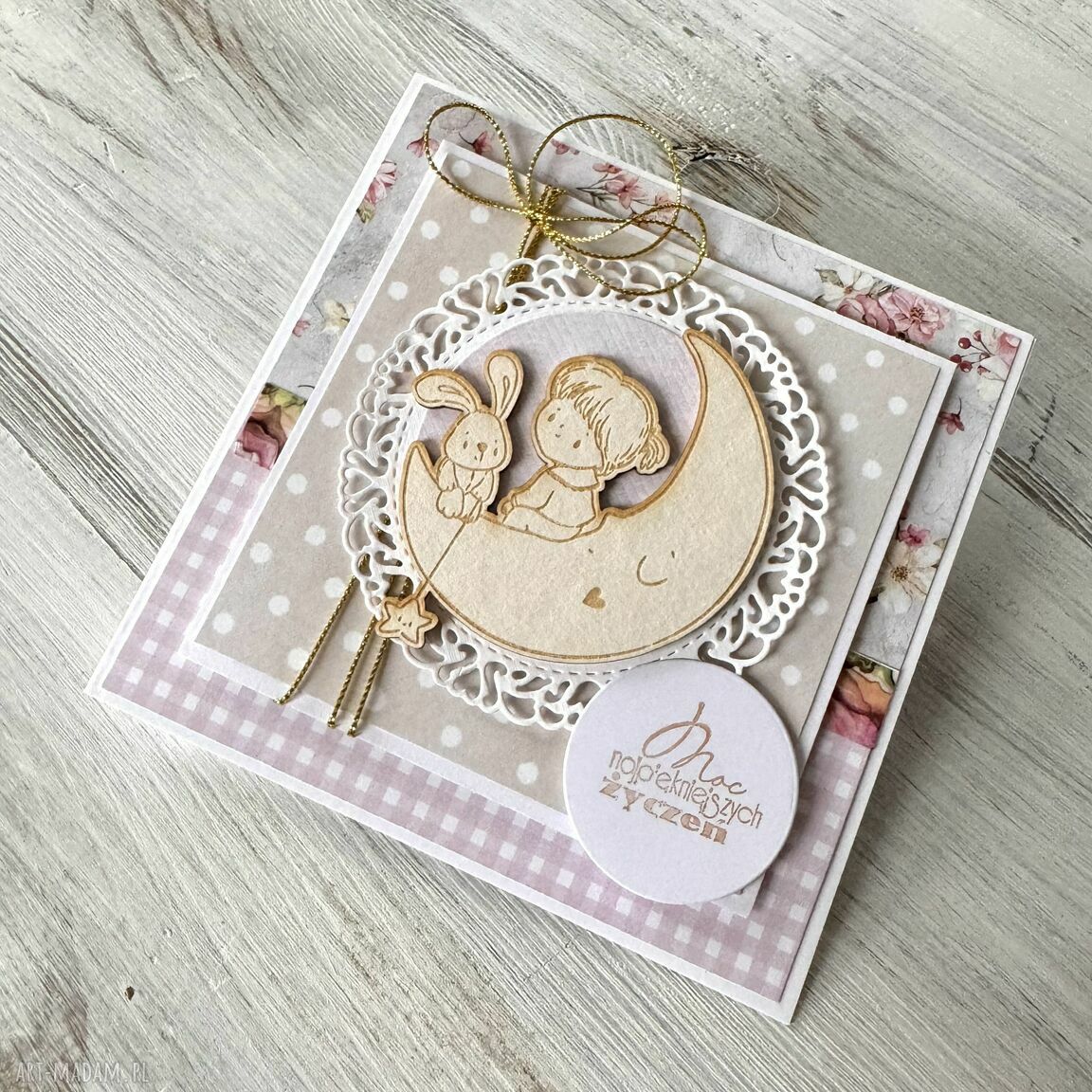 kartki: Kartka dla dziewczynki narodziny roczek urodziny ręcznie zrobione