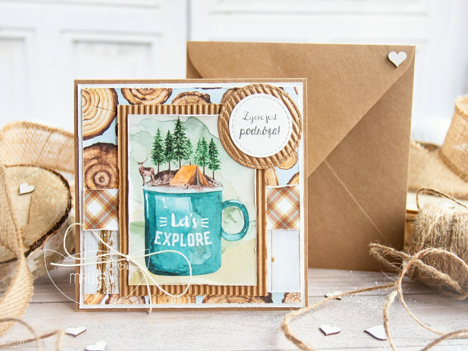 Kartka podróżą tle koperta personalizacja treści podróż dla