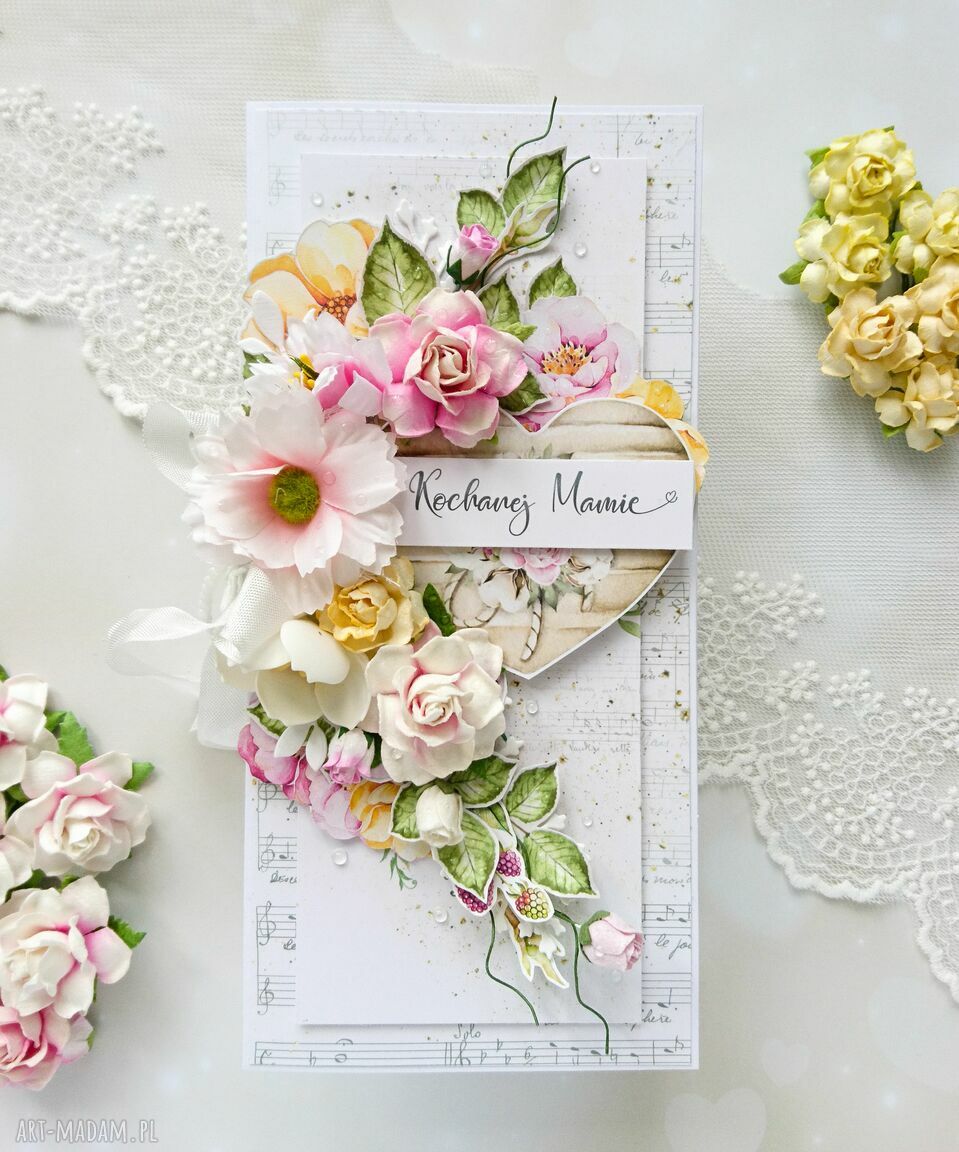 Kartka dla mamy prezent róże kwiaty ręcznie wykonana napisem